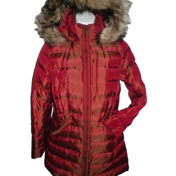 Women's XS 2-4 Lands' End Shimmer Down Coat Puffer Burgundy Orange Hood - Picture 13 of 16